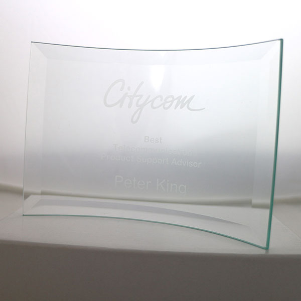 Promotional 10 x 14.5cm Jade Glass Bevelled Crescent Award - Engraved