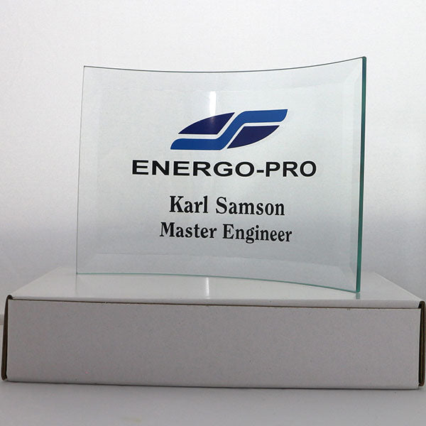 Promotional 10 x 14.5cm Jade Glass Bevelled Crescent Award - Full Colour