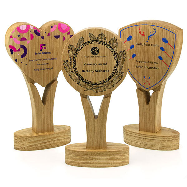 Promotional Solid Oak Trophy Award - Full Colour