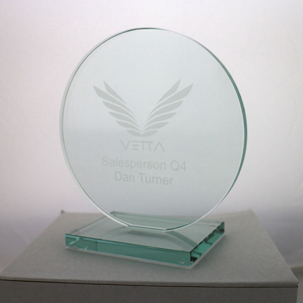 Promotional 15 x 10cm Jade Glass Circle Award - Engraved