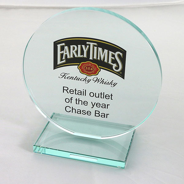 Promotional 15 x 10cm Jade Glass Circle Award - Full Colour