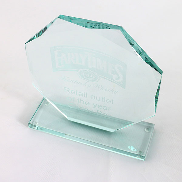 Promotional 14.5 x 14.5cm Jade Glass Facetted Octagon Award - Engraved