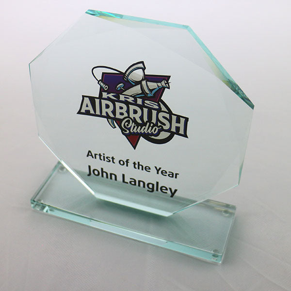 Promotional 14.5 x 14.5cm Jade Glass Facetted Octagon Award - Full Colour