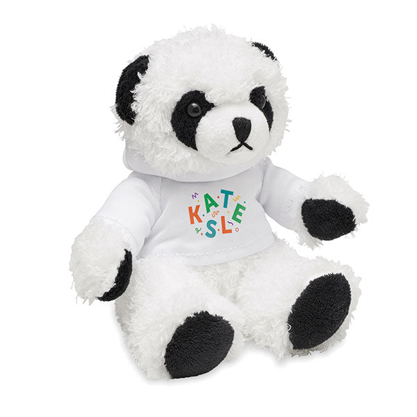 Promotional Panda Bear Plush Wearing a Hooded Sweater