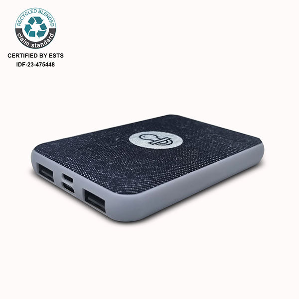 Promotional rPET and Cotton 5000mAh Powerbank - Spot Colour