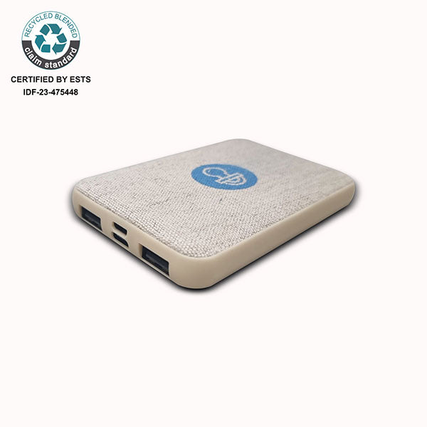 Promotional rPET and Hemp 5000mAh Powerbank - Spot Colour