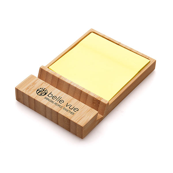 Promotional Bamboo Phone Stand with Sticky Note Holder - Spot Colour
