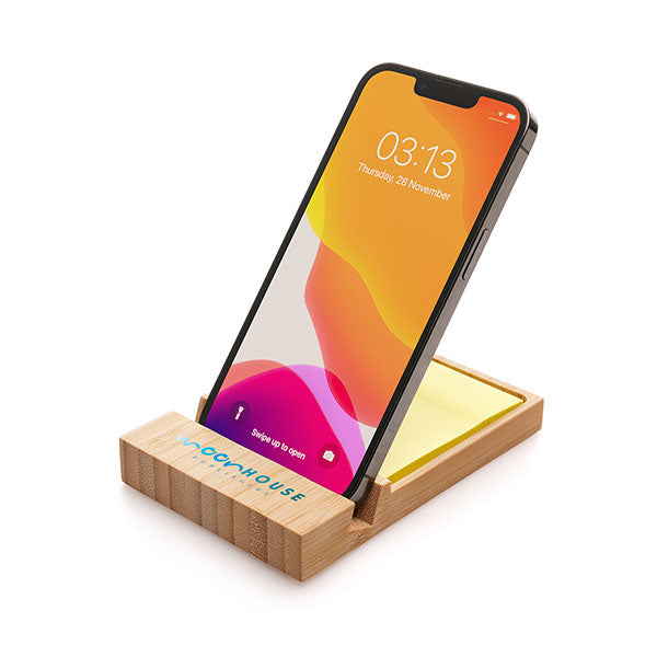 Promotional Bamboo Phone Stand with Sticky Note Holder - Full Colour