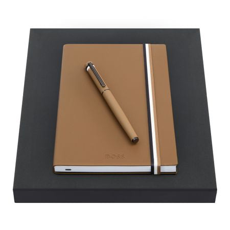 Hugo Boss Notebook and Pen Set - Camel